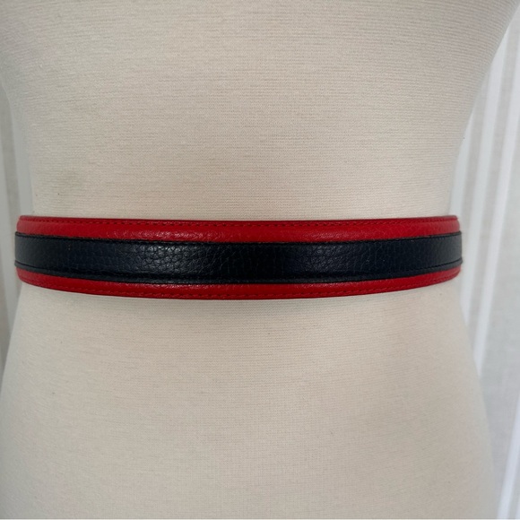 VTG Talbots Belt Womens Medium Leather USA Navy Red Polished Brass. 1.25” wide - Picture 4 of 10
